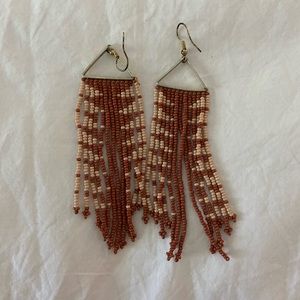 INK+ALLOY Fringe Beaded Earrings Rust Pink Arrow